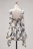 White Black Flower A Line Sweetheart Homecoming Dress with Scarf