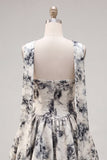 White Black Flower A Line Sweetheart Homecoming Dress with Scarf
