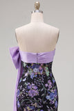 Black Strapless Bodycon Floral Sequin Homecoming Dress with Large Bow