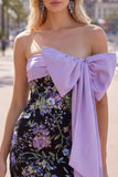 Black Strapless Bodycon Floral Sequin Homecoming Dress with Large Bow