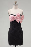 Bodycon Black Strapless Homecoming Dress with Bow
