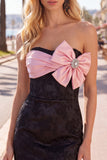 Bodycon Black Strapless Homecoming Dress with Bow