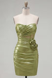 Green Strapless Bodycon Corset Homecoming Dress with 3D Flowers