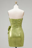 Green Strapless Bodycon Corset Homecoming Dress with 3D Flowers