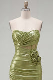 Green Strapless Bodycon Corset Homecoming Dress with 3D Flowers