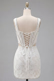 White Embroidered Bodycon Square Neck Corset Homecoming Dress with Beading