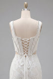 White Embroidered Bodycon Square Neck Corset Homecoming Dress with Beading
