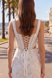 White Embroidered Bodycon Square Neck Corset Homecoming Dress with Beading