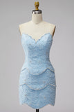 Sweetheart Bodycon Blue Homecoming Dress with Beading