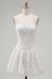 Strapless A Line White Short Homecoming Dress