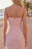 Lilac Bodycon Spaghetti Straps Floral Beaded Homecoming Dress with Bow