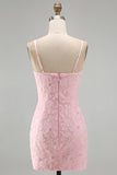 Lilac Bodycon Spaghetti Straps Floral Beaded Homecoming Dress with Bow