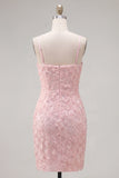 Lilac Bodycon Spaghetti Straps Floral Beaded Homecoming Dress with Bow
