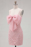 Lilac Bodycon Spaghetti Straps Floral Beaded Homecoming Dress with Bow
