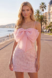 Lilac Bodycon Spaghetti Straps Floral Beaded Homecoming Dress with Bow