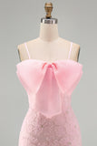 Lilac Bodycon Spaghetti Straps Floral Beaded Homecoming Dress with Bow