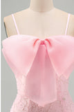 Lilac Bodycon Spaghetti Straps Floral Beaded Homecoming Dress with Bow