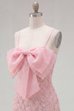 Lilac Bodycon Spaghetti Straps Floral Beaded Homecoming Dress with Bow