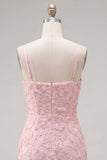 Lilac Bodycon Spaghetti Straps Floral Beaded Homecoming Dress with Bow