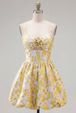 Yellow Jacquard Spaghetti Straps A Line Homecoming Dress