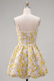 Yellow Jacquard Spaghetti Straps A Line Homecoming Dress