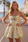 Yellow Jacquard Spaghetti Straps A Line Homecoming Dress