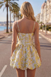 Yellow Jacquard Spaghetti Straps A Line Homecoming Dress