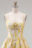 Yellow Jacquard Spaghetti Straps A Line Homecoming Dress