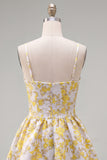 Yellow Jacquard Spaghetti Straps A Line Homecoming Dress