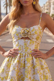 Yellow Jacquard Spaghetti Straps A Line Homecoming Dress