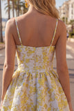 Yellow Jacquard Spaghetti Straps A Line Homecoming Dress