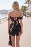 Black Off the Shoulder Floral Embroidered Bodycon Homecoming Dress with Sash