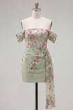 Black Off the Shoulder Floral Embroidered Bodycon Homecoming Dress with Sash