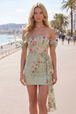 Black Off the Shoulder Floral Embroidered Bodycon Homecoming Dress with Sash