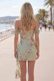 Black Off the Shoulder Floral Embroidered Bodycon Homecoming Dress with Sash