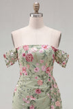 Black Off the Shoulder Floral Embroidered Bodycon Homecoming Dress with Sash