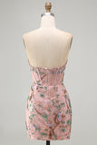 Pink Floral Bodycon Sweetheart Corset Homecoming Dress with Beading