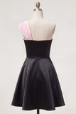 One Shoulder Black A Line Short Homecoming Dress