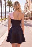 One Shoulder Black A Line Short Homecoming Dress