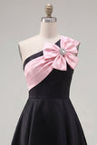 One Shoulder Black A Line Short Homecoming Dress