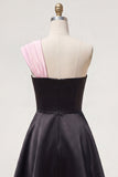 One Shoulder Black A Line Short Homecoming Dress