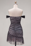 Off the Shoulder Lace Black Homecoming Dress with Ruffles