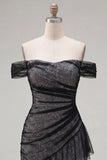 Off the Shoulder Lace Black Homecoming Dress with Ruffles