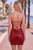 Sparkly Gold Strapless Bodycon Homecoming Dress with Lace-up Back