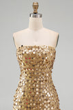 Sparkly Gold Strapless Bodycon Homecoming Dress with Lace-up Back