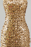 Sparkly Gold Strapless Bodycon Homecoming Dress with Lace-up Back