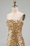 Sparkly Gold Strapless Bodycon Homecoming Dress with Lace-up Back