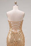 Sparkly Gold Strapless Bodycon Homecoming Dress with Lace-up Back