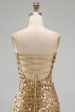 Sparkly Gold Strapless Bodycon Homecoming Dress with Lace-up Back