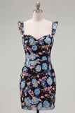 Yellow Floral Sequin Bodycon Short Homecoming Dress